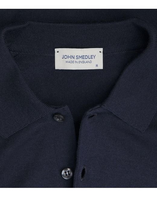 John Smedley Blue Extra Fine Merino Long-Sleeve Herbie Polo Shirt for men