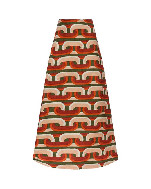 LaDoubleJ Orange Cotton Patterned Maxi Skirt