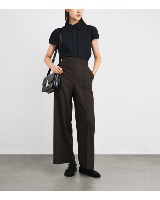 ME+EM Black Cotton Cheesecloth Blouse