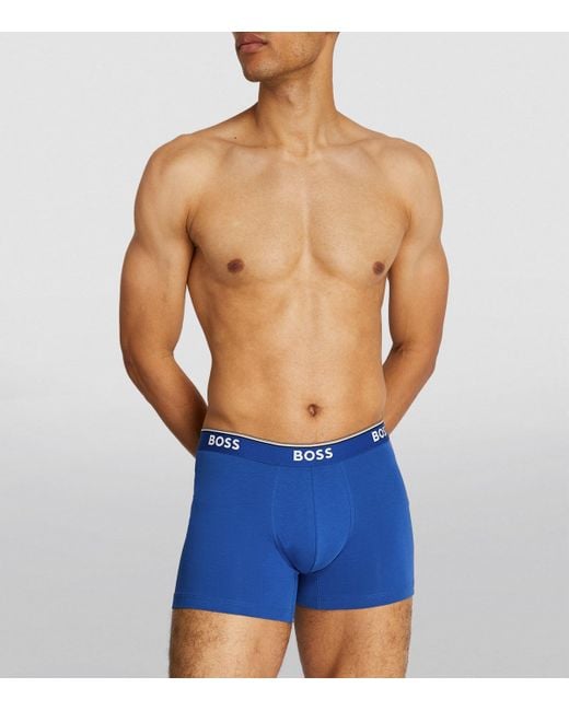 Boss Blue Stretch-Cotton Logo Trunks for men