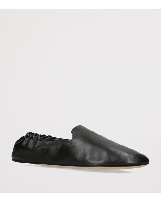 The Row Black Casa Leather Slippers