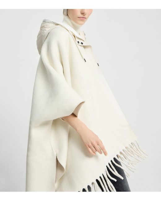 Brunello Cucinelli White Wool-Cashmere Reversible Poncho