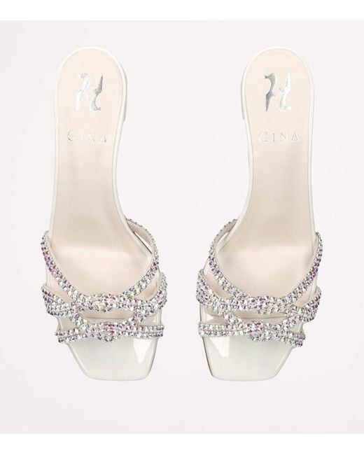 Gina White Leather Embellished Taylor Heeled Mules