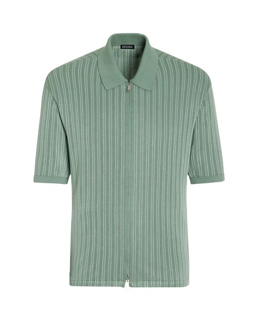 Zegna Green Cotton-silk Zipped Polo Shirt for men
