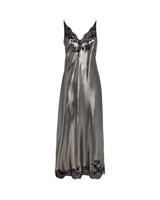 Carine Gilson Gray Silk Lace-detail Long Nightdress