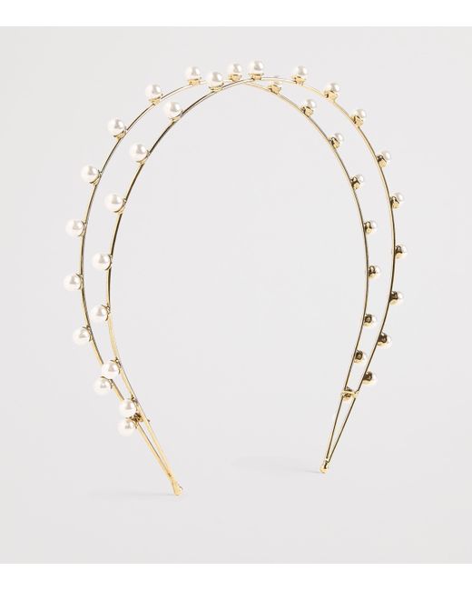 Jennifer Behr Metallic Pearl-Embellished Double Ayla Headband
