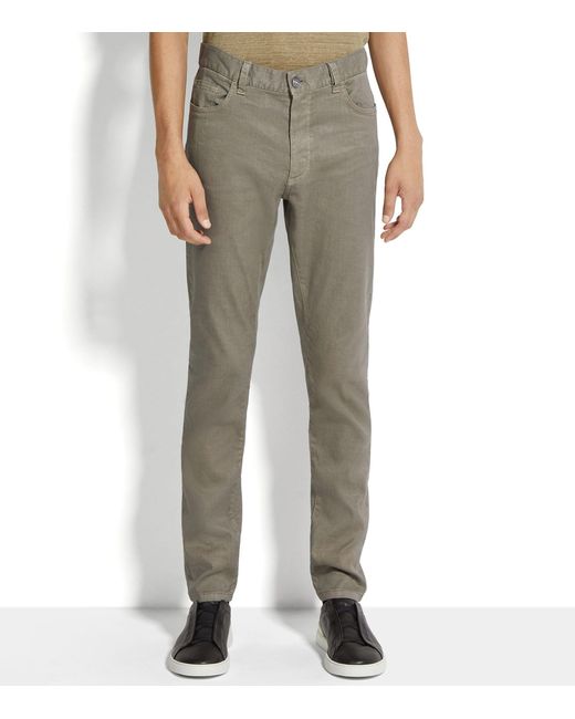 Zegna Gray Linen-cotton Roccia Slim Jeans for men