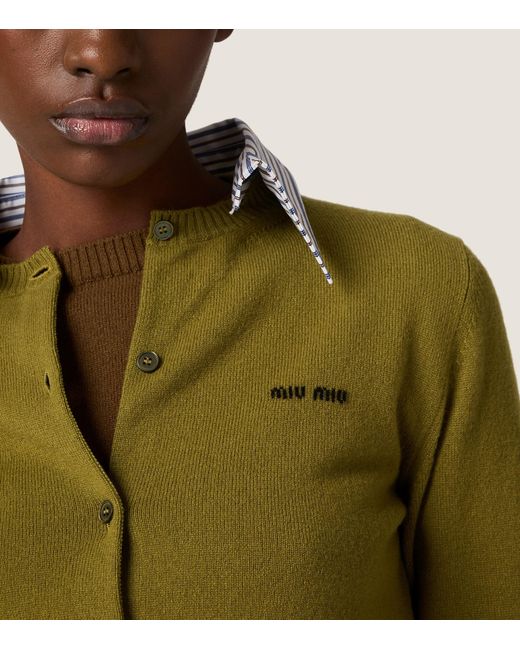 Miu Miu Green Cashmere Detachable-Collar Cardigan