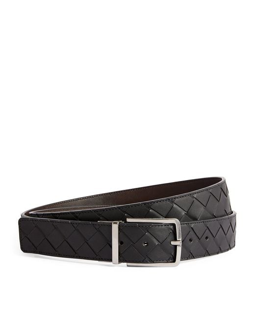 Bottega Veneta Black Leather Intrecciato Belt for men