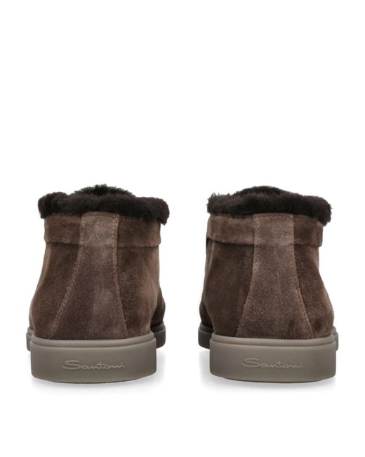 Santoni Brown Suede Fortune Ankle Boots