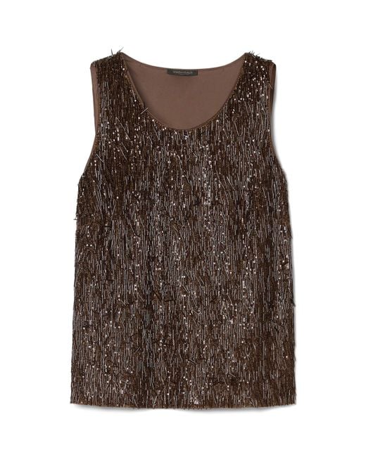Marina Rinaldi Brown Embroidered Tulle Sleeveless Top