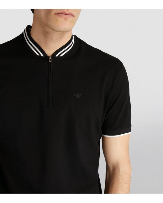 Emporio Armani Black Bomber-collar Polo Shirt for men