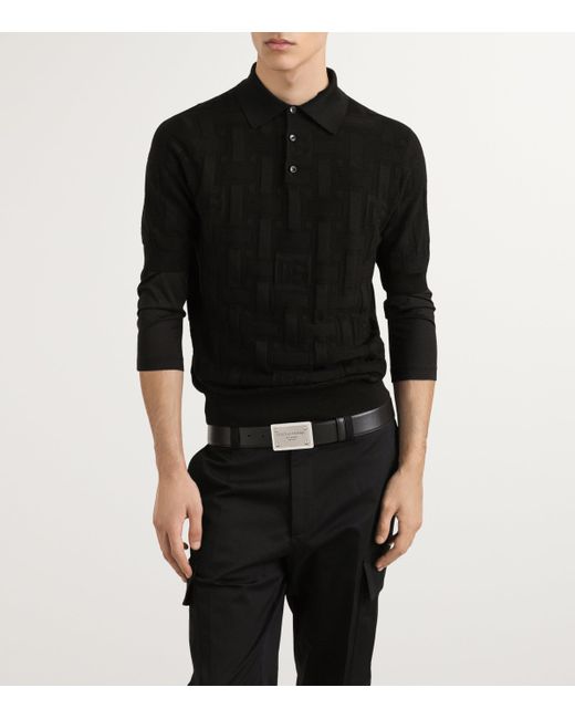 Dolce & Gabbana Black Silk Jacquard Monogram Polo Shirt for men
