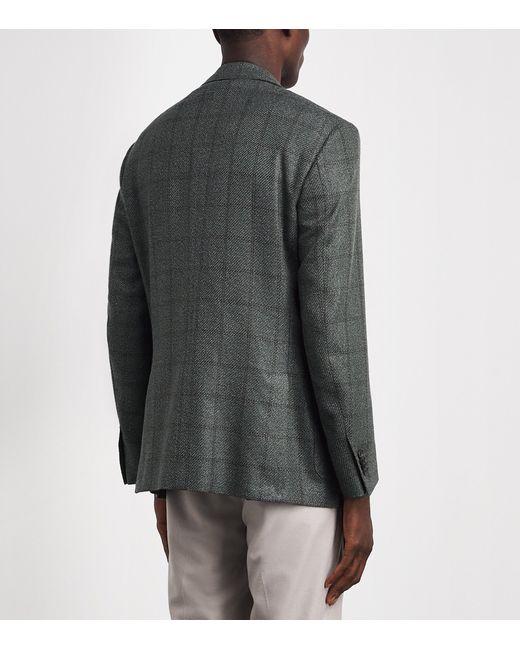 Corneliani Black Virgin Wool-Silk-Cashmere Check Blazer for men