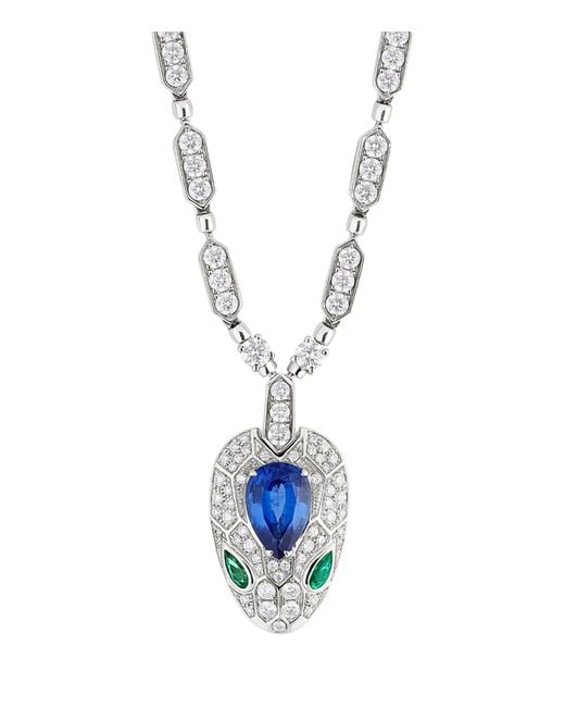 BVLGARI Blue White Gold, Diamond, Emerald And Sapphire Serpenti Seduttori Necklace