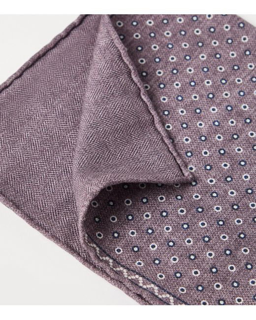 Brunello Cucinelli Purple Silk Spotted Pocket Square for men