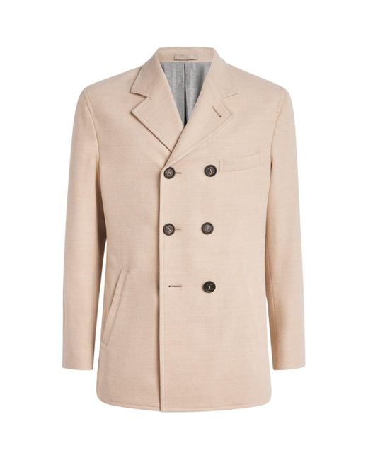 Eleventy Natural Wool Double-Breasted Pea Coat for men