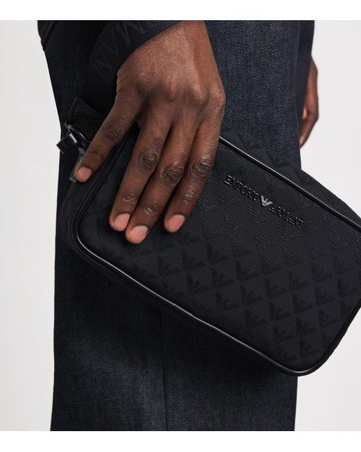 Emporio Armani Black Jacquard Logo Wash Bag for men