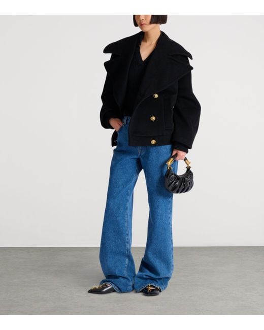 Balmain Blue Wool-Cashmere Pea Coat