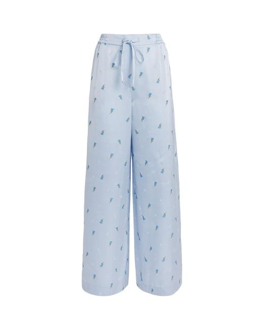 Claudie Pierlot Blue Satin Floral Wide-Leg Trousers