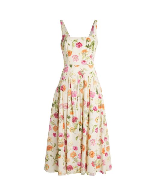 Carolina Herrera Metallic Poppy Print Dropped-Waist Midi Dress