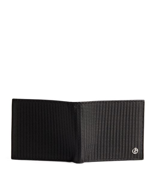Giorgio Armani Black Leather Wave-Embossed Bifold Wallet for men