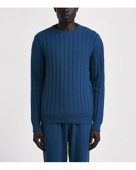 Johnstons Blue Cashmere Ribbed Sweater for men