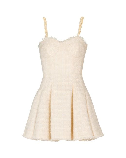 Balmain Natural Conchiglie Pleated Tweed Mini Dress