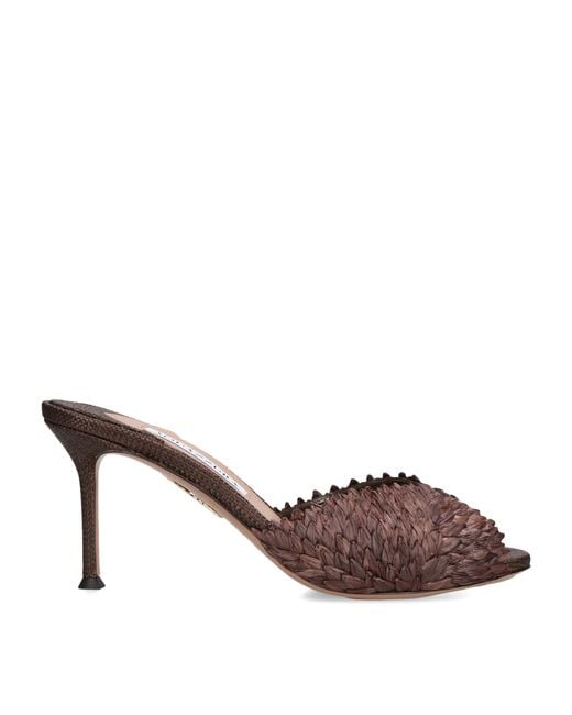 Aquazzura Brown Raffia Rio Flirt Heeled Mules 75