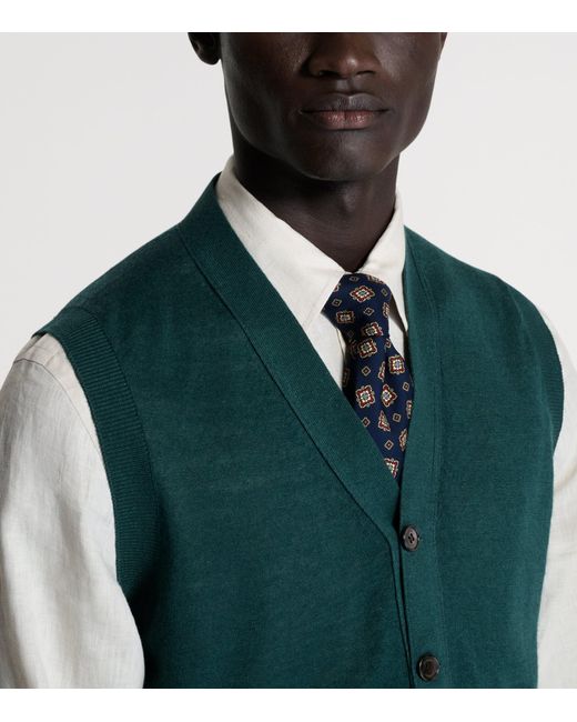 Dunhill Green Linen-Cashmere Sweater Vest for men