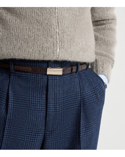 Brunello Cucinelli Brown Leather Woven Belt for men