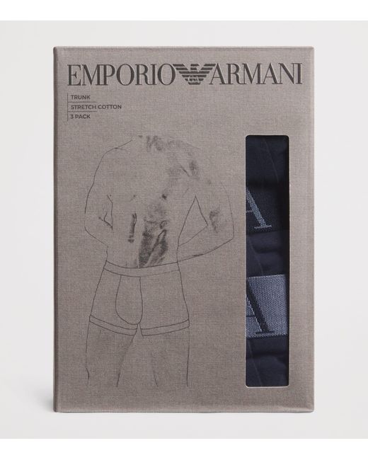 Emporio Armani Blue Stretch-Cotton Bold Monogram Logo Trunks for men