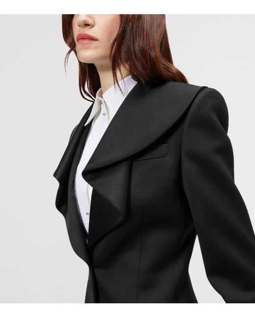 McQueen Black Wool Waterfall-Collar Blazer