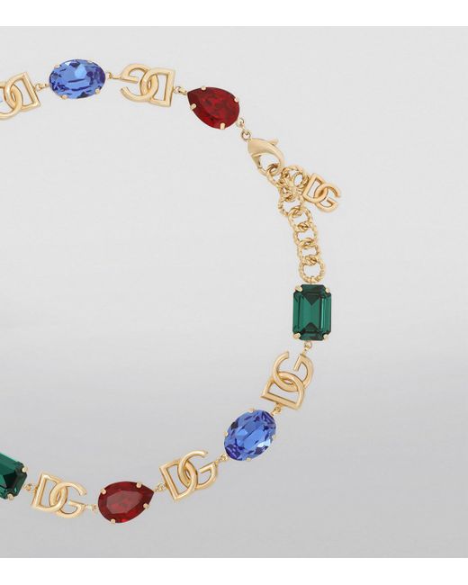 Dolce & Gabbana Metallic Rhinestone Logo Necklace