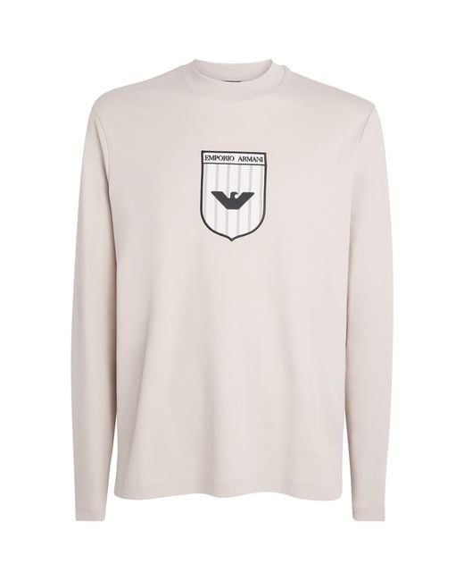 Emporio Armani White Cotton Logo Long-Sleeve T-Shirt for men