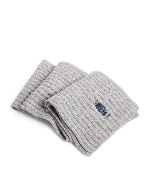 Polo Ralph Lauren Gray Wool-Blend Polo Bear Scarf