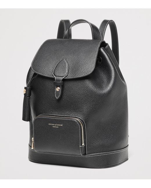 Aspinal Black Small Leather Hudson Backpack