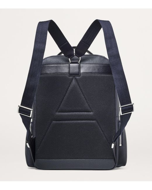 Aspinal Blue Pebbled Leather Reporter Zipped Backpack for men