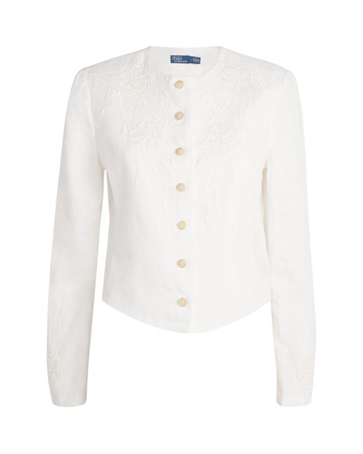 Polo Ralph Lauren White Linen Embroidered Jacket