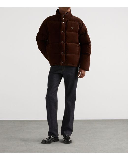 Prada Brown Logo-Plaque Corduroy Cotton Down Jacket for men