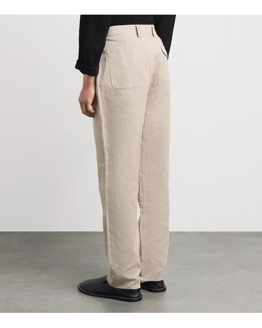 Oliver Spencer Natural Linen-Cotton Morton Pleated Trousers for men