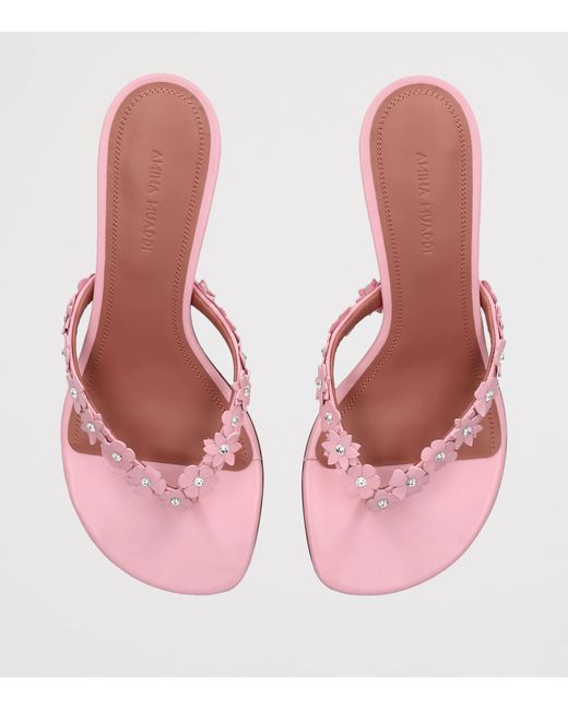 AMINA MUADDI Pink Leather Janis Heeled Sandals 45