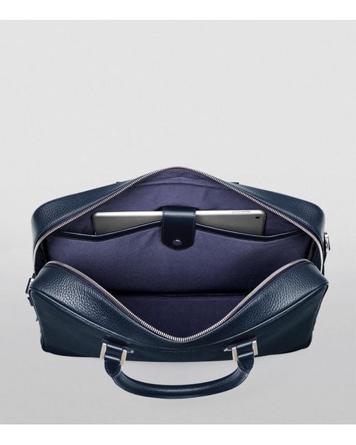 Aspinal Blue Leather Mount Street Briefcase Bag for men