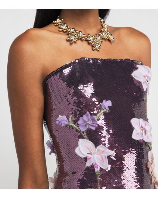 Monique Lhuillier Purple Sequin Floral Column Gown