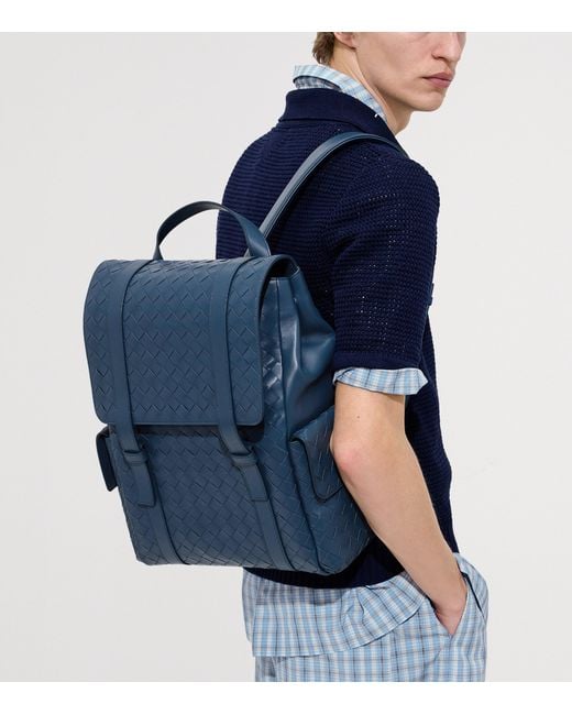 Bottega Veneta Blue Leather Intrecciato Back-To-School Backpack for men