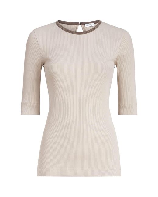 Brunello Cucinelli Natural Stretch-Cotton Ribbed T-Shirt