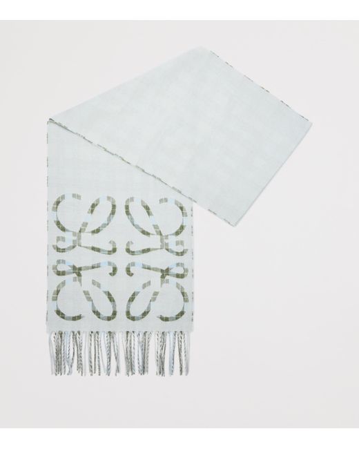 Loewe White Silk-Cashmere Anagram Check Scarf