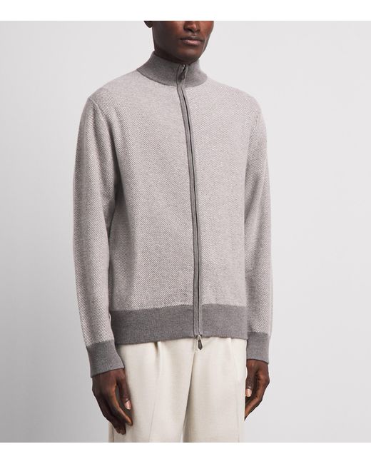 N.Peal Cashmere Gray Organic Cashmere Birdseye Cardigan for men