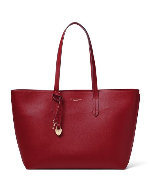 Aspinal Red Leather East West Tote Bag