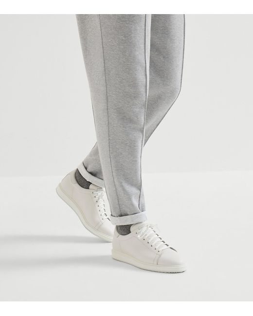 Brunello Cucinelli White Leather Lace-Up Sneakers for men